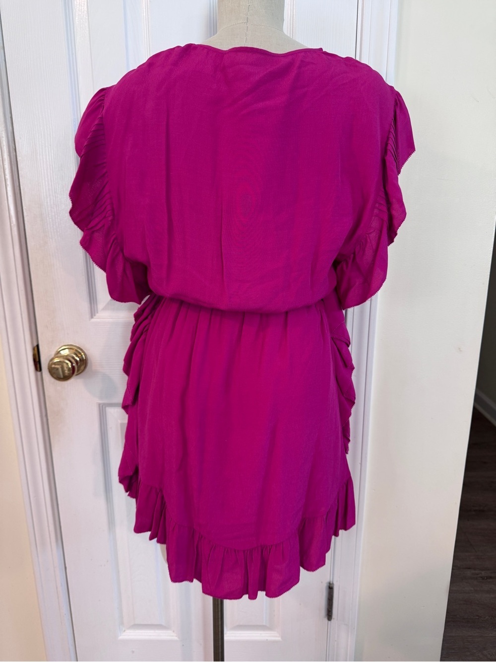 IRO Zestful Fuchsia Lace Ruffle Mini Dress Silk Feel Size 36 Small NWT - Picture 4 of 13